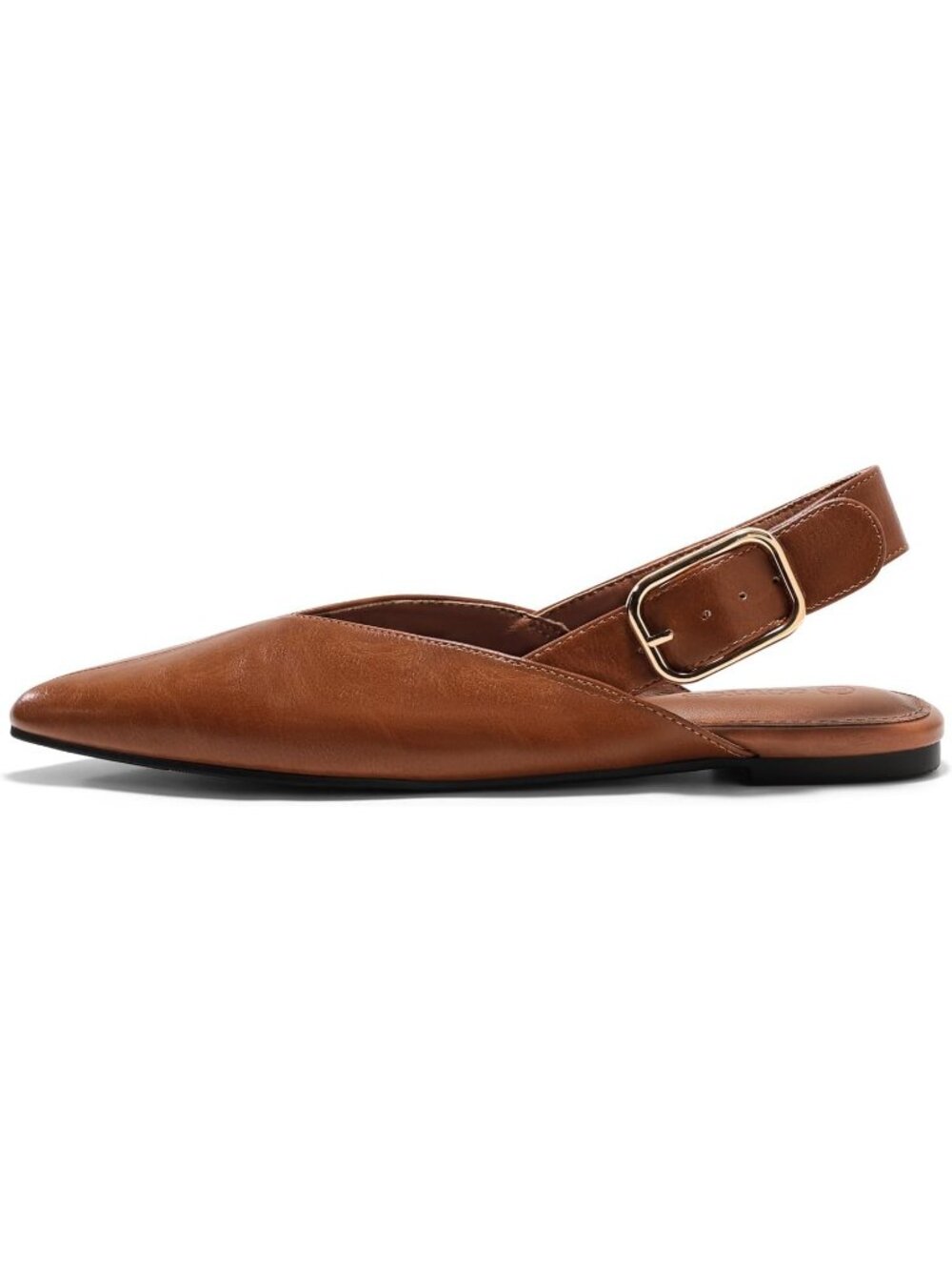 Women's Brown Flat Mules Closed Pointed Toe Slingback Slip On Office Dress Shoes
